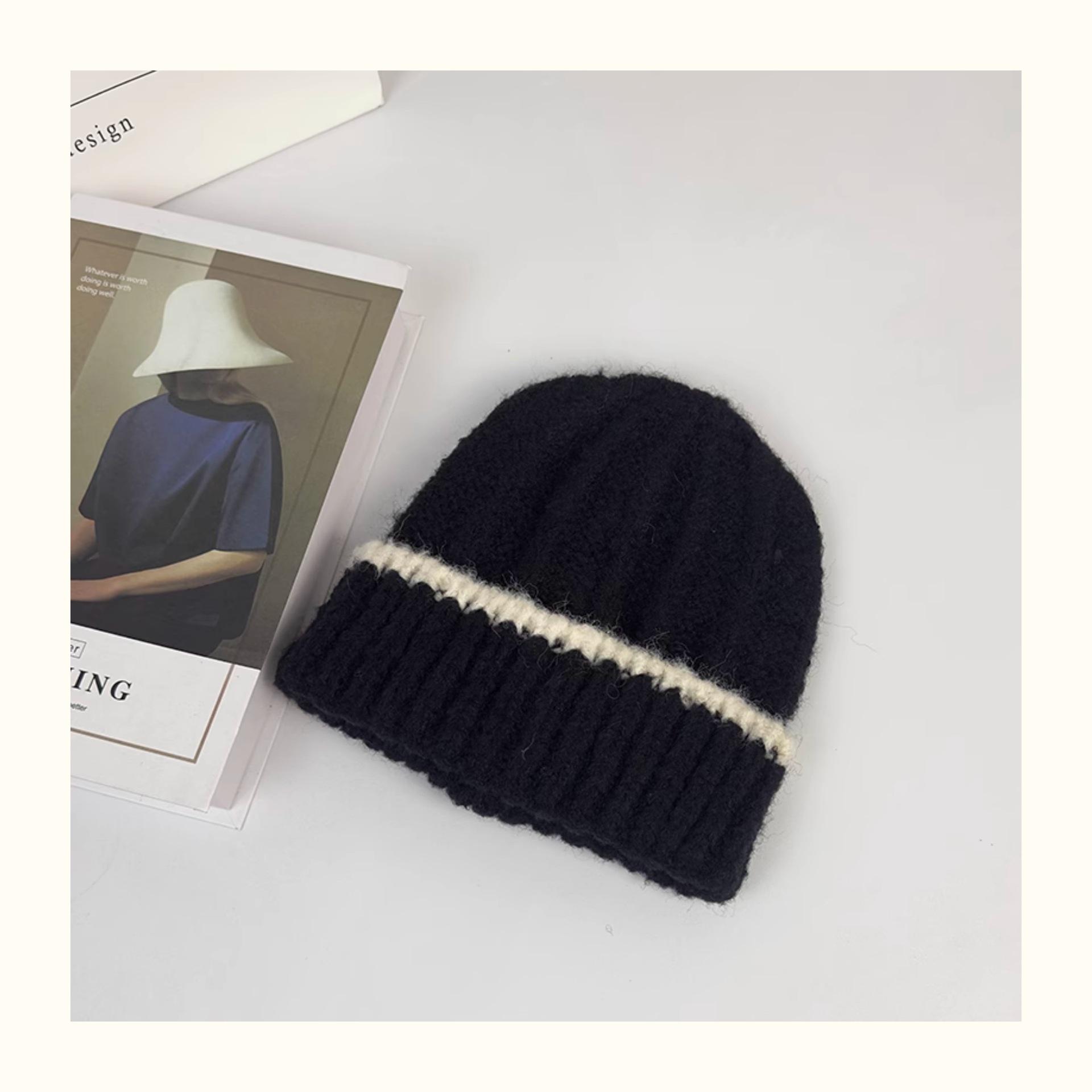 

Мода в корейском стиле Осень и Зима Контрастная шапка Шерстяная шапка Тепло Толстая Защита ушей Женская Универсальная Японская Вязаная шапка Тренд M（56-58cm）