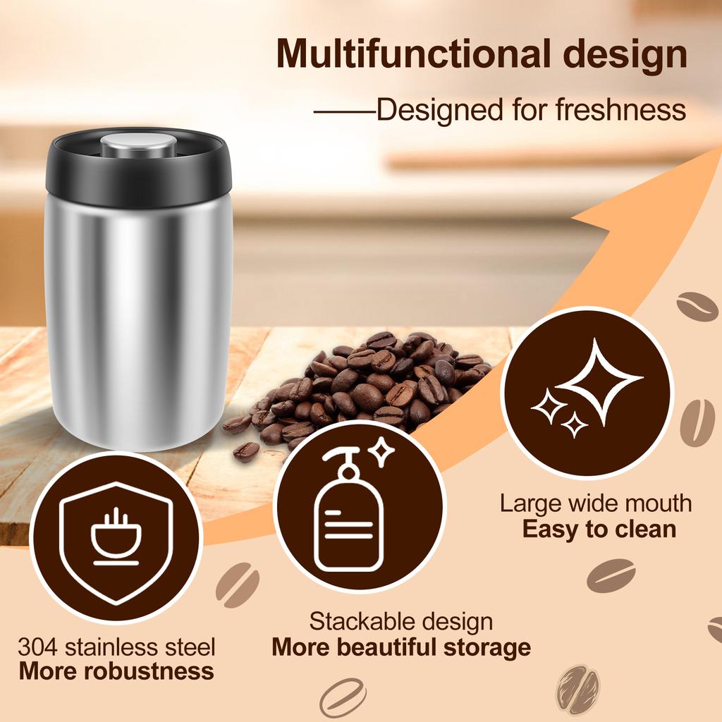 Kaffe Förseglad Burk Vakuum Rostfritt Stål Te Förvaringsburk Fuktsäker Förseglad Te Förvaringsbehållare för Hem och Kontor