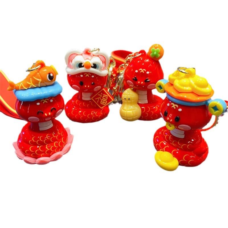 New Year's God of Wealth Hat, Snake Keychain, Female Cute Exquisite Trendy Doll Schoolbag, Keychain Pendant.