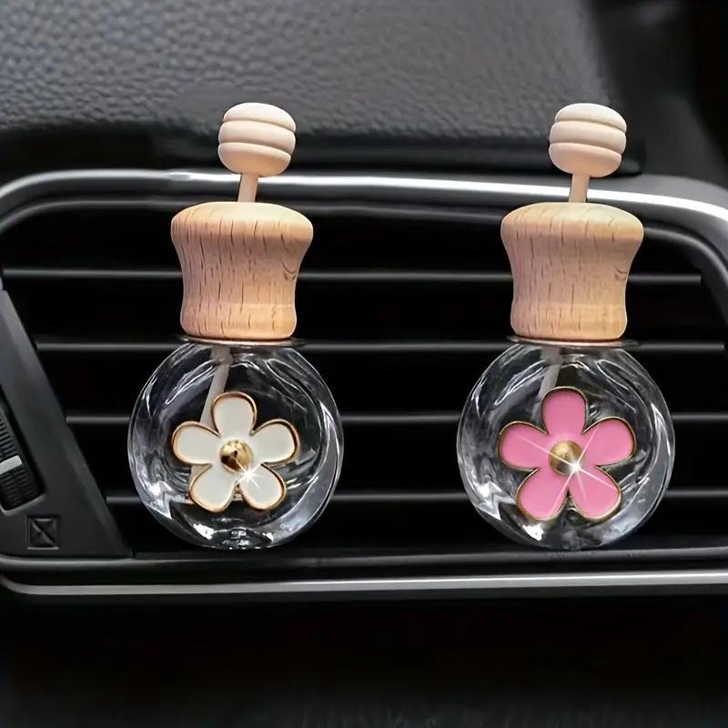 

2pcs Car Fragrance Empty Glass Bottle Cute Freshener Bottle Perfume Clip Air Vent Outlet Aromatherapy Essential Oils Diffuser розовый