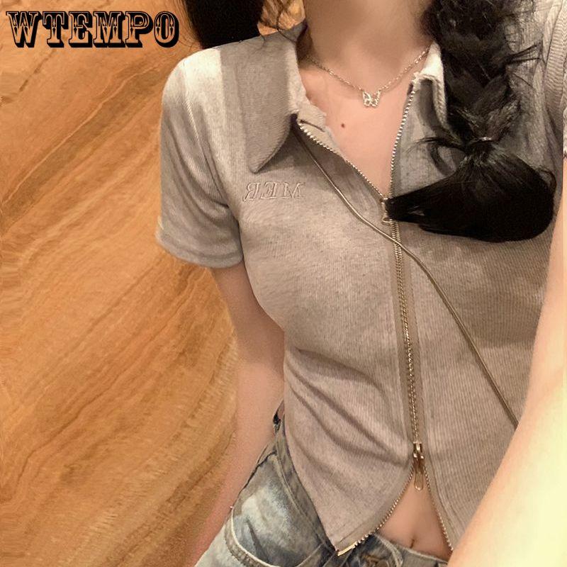 

Женская однотонная футболка с короткими рукавами и воротником-поло, смокинг с нерегулярным разрезом, короткий стильный укороченный топ