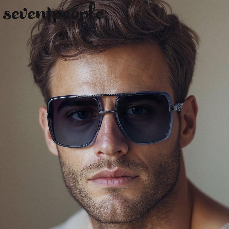 Steampunk Oversized Square Sunglasses Men Luxury Brand Vintage Metal Double Beam Punk Sun Glasses For Male Classic Shades