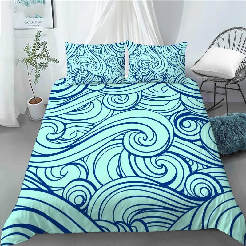 3D Japanese Wave Pattern Duvet Cover Set Fashion Polyester Quilt Cover With Pillowcase For Children Women Home Room Decor Gifts