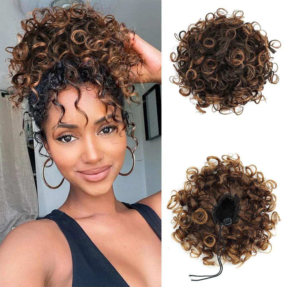 MISS WIG Pezzo di capelli sintetico disordinato per chignon da 60 g con coulisse elastica per capelli ricci sciolti estensioni dei pezzi di capelli per le donne nere