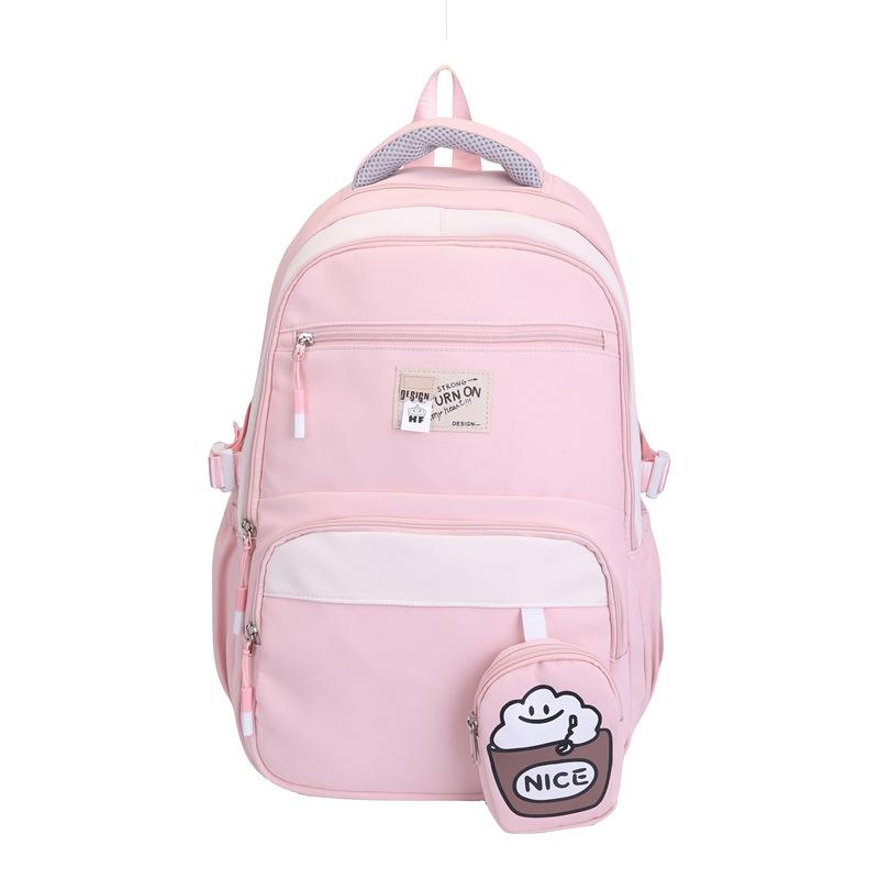 Simple and cute girl burden reduction backpack large size student schoolbag primary and secondary school students large capacity backpack