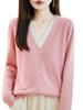 100% Wool Color Block V-Neck Women's Two-Piece Knit Cardigan Sweater - Autumn/Winter 2026