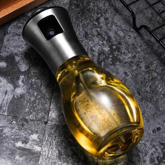Oil Spray Bottle Transparent Kitchen Supply Reusable Press Type Oil Spray Empty Bottle Practical Multi-purpose Smooth Surface