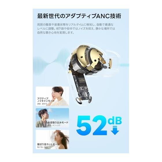 TOZO NC20 Earphones Bluetooth Wireless Earphones Adaptive Type Hybrid ANC 52dB Reduction Mid-bass Range Warm Sound Quality / Cutting-Edge Custom EQ
