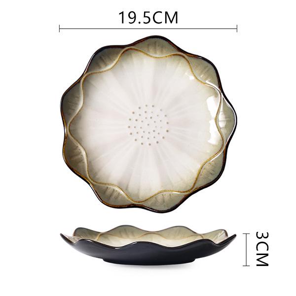 European Lotus Ceramic Irregular Plate and Salad Bowl Set