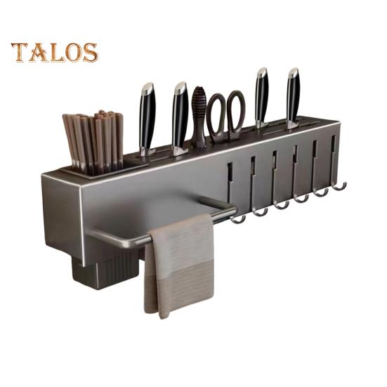 Kitchen Cutlery Holder Wall Mounted Cutter Holder with Hooks Carbon Steel Cutter Storage Rack for Spoon Chopsticks Rust-Resistant Kitchen Utensil