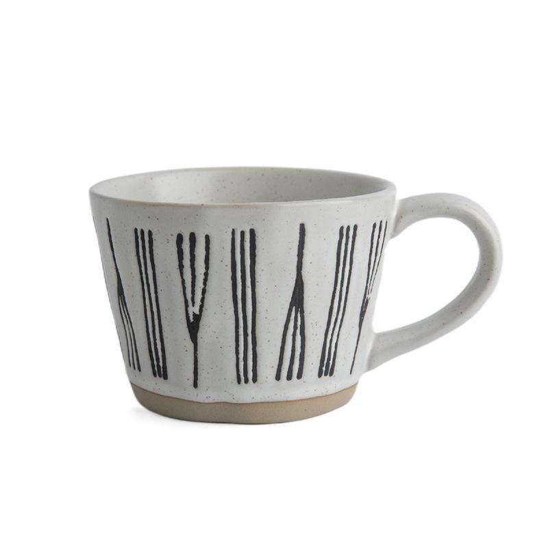 

Retro coffee cup with spoon Japanese coarse pottery handmade cup ceramic mug creative wide mouth water cup lady 320ml
