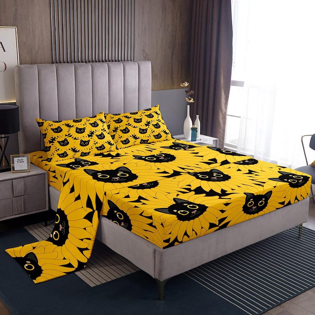 Cartoon mushroom pattern mattress four-piece bedding set bedroom dormitory bedding decoration