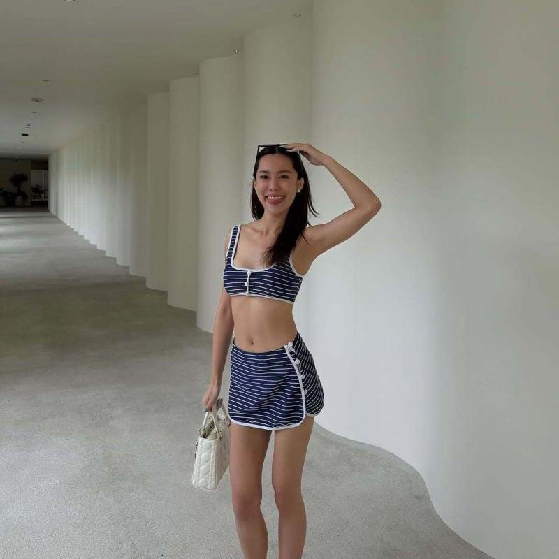 

Thai Spice Girl Blue Striped Skirt Bikini Women s New Hot Spring Resort Split Swimsuit Skinny Cover Meat M синий