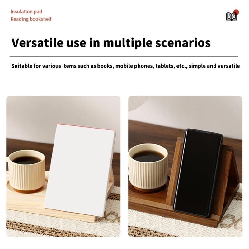 Desktop Organiser Triangular Wooden Bookstand with Drink Tray and Phone Stand Ergonomic Reading Stand for Home Offices