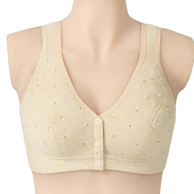 Soutien-gorge en coton doux pour femmes d'âge moyen et personnes âgées, sous-vêtements avec boucle avant, grande taille, sans anneau en acier