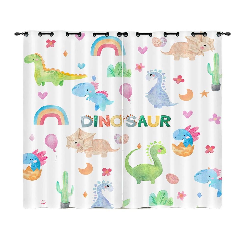 Zasłona Kreskówka Ilustracja Dinozaura Zasłona Drukowana Cyfrowo Zasłona zaciemniająca Bez dziurkowania