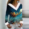 Women's T Shirt Tee Christmas Shirt Long Sleeve Party Christmas Print Fleece Collar V Neck Top