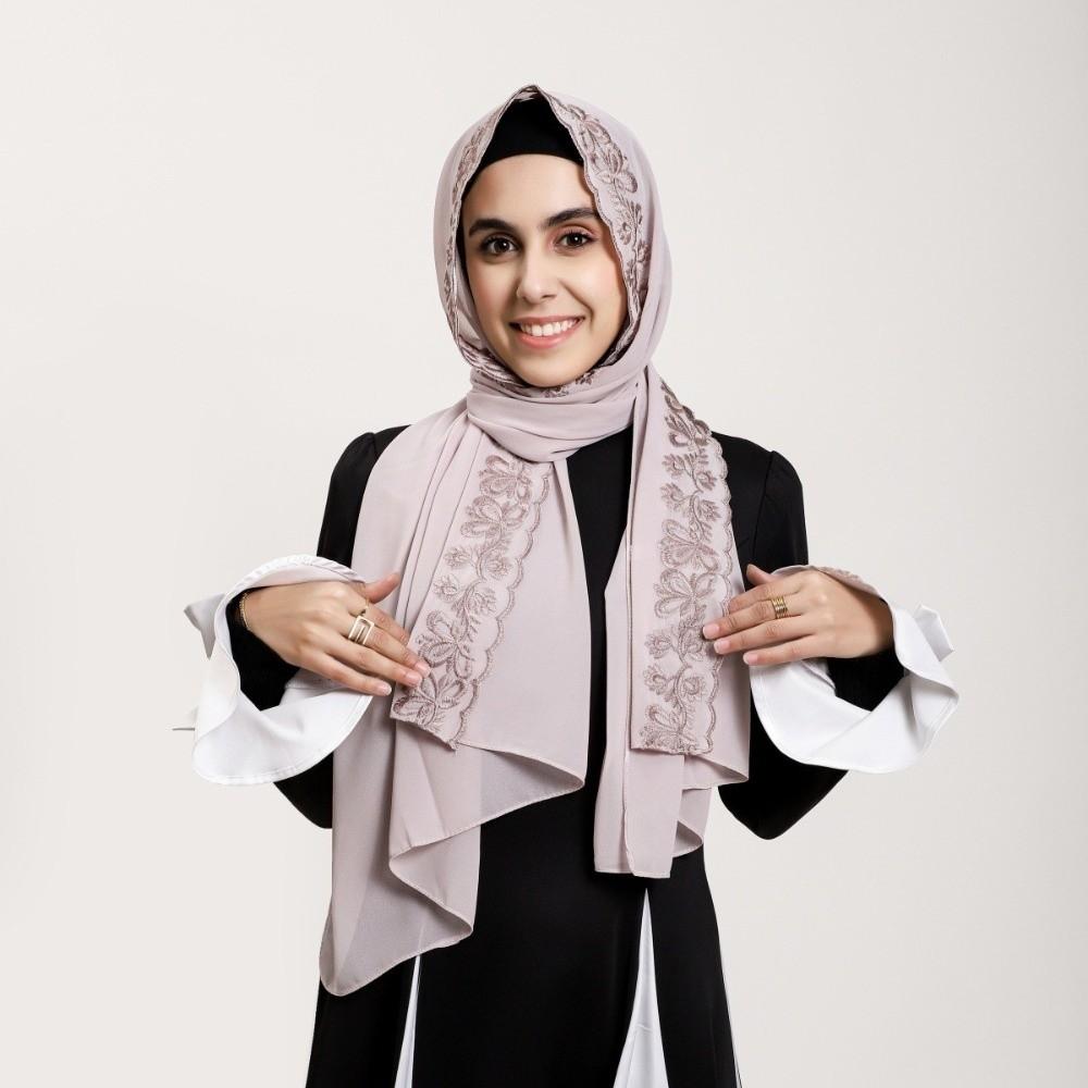 Chiffon Embroider Scarf Elegant Headscarf Shawl Versatile Ramadan Shawl Women Headwear