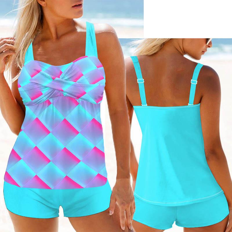 2024 Sexy Print Two Piece New Swimsuit Tankini Large Size Swimwear Women Flower Vintage Bodysuit Swim Beachwear Bathing Suit