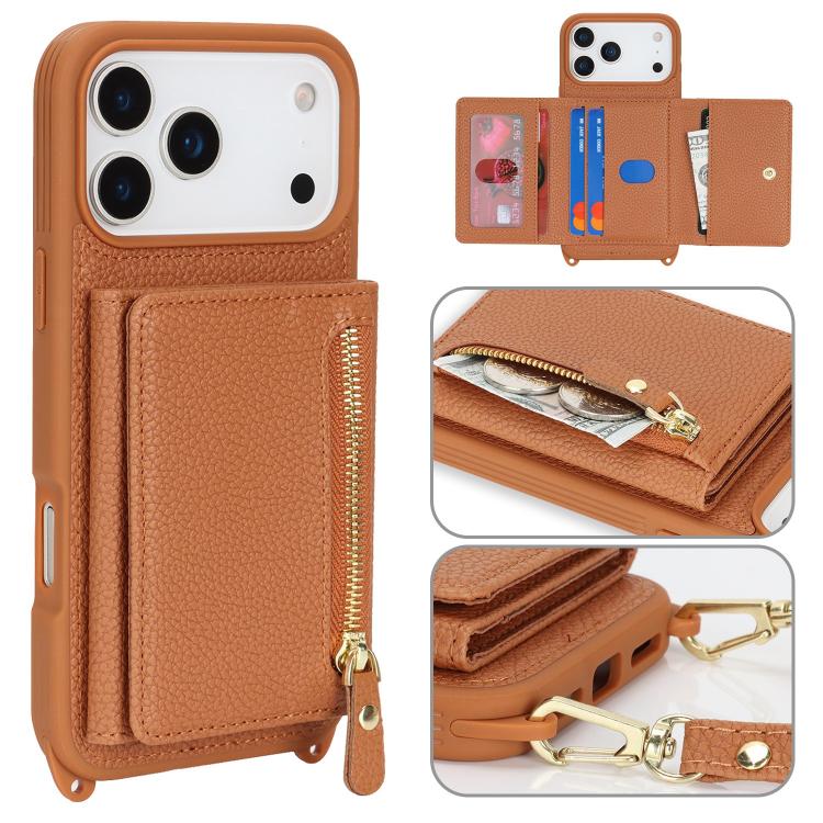Crossbody Zipper Wallet Ring Holder Litchi Leather Phone Case