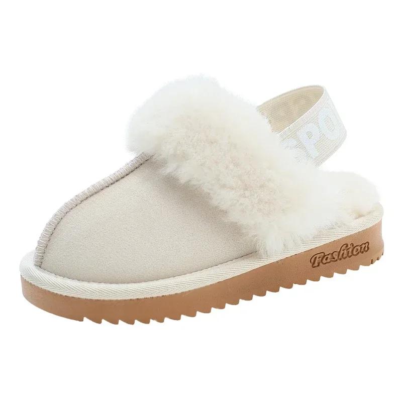 

Fashion Elastic Band Fur Slippers Kid Girl Brand Design Winter Plush Sandals Luxury Slip-on Platform Mule Slide Child Warm Home Shoes 26 (Inner16.4cm)