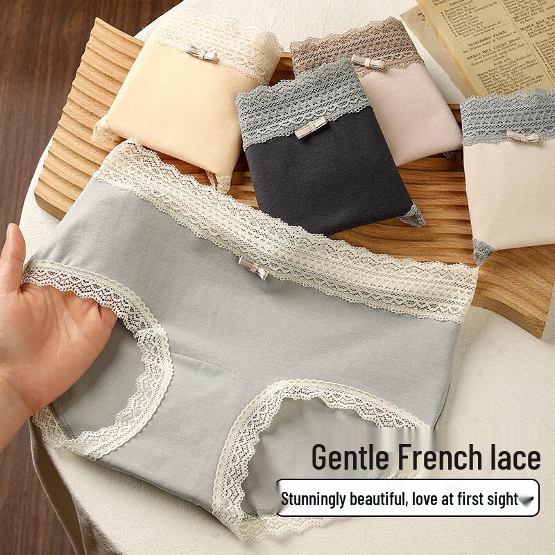 Qianfeili Women s Pure Cotton Mid-Waist Lace Briefs 5-Pack M
