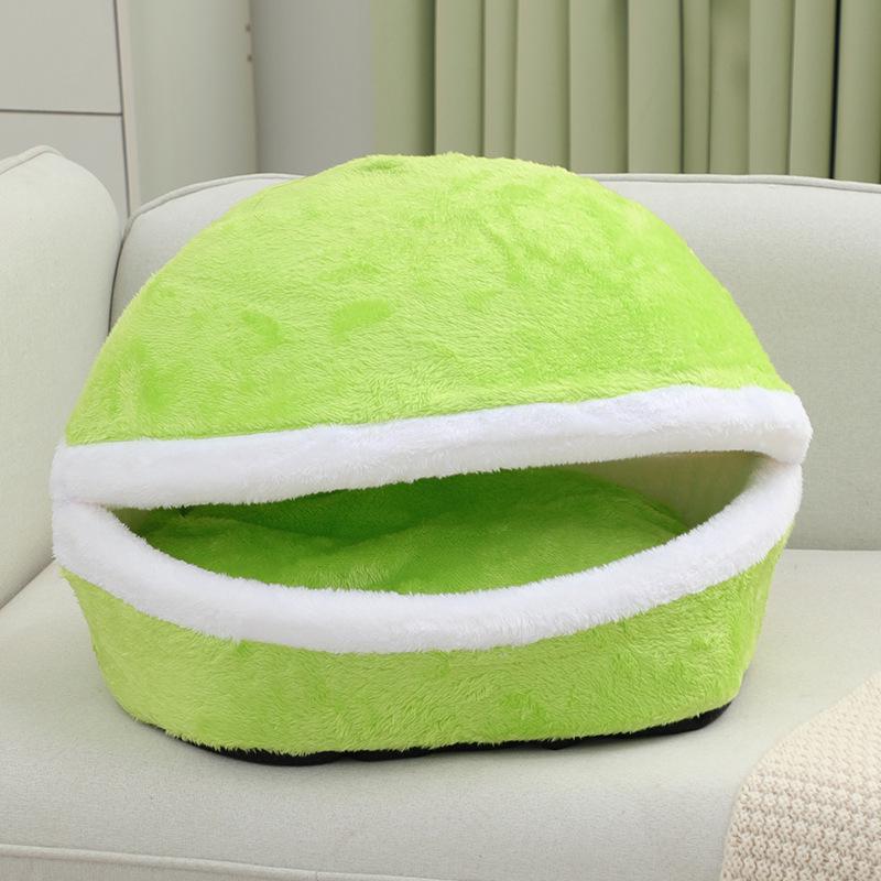 Cozy Cat & Small Dog Bed: Semi-Enclosed Hamburger Style for All Seasons