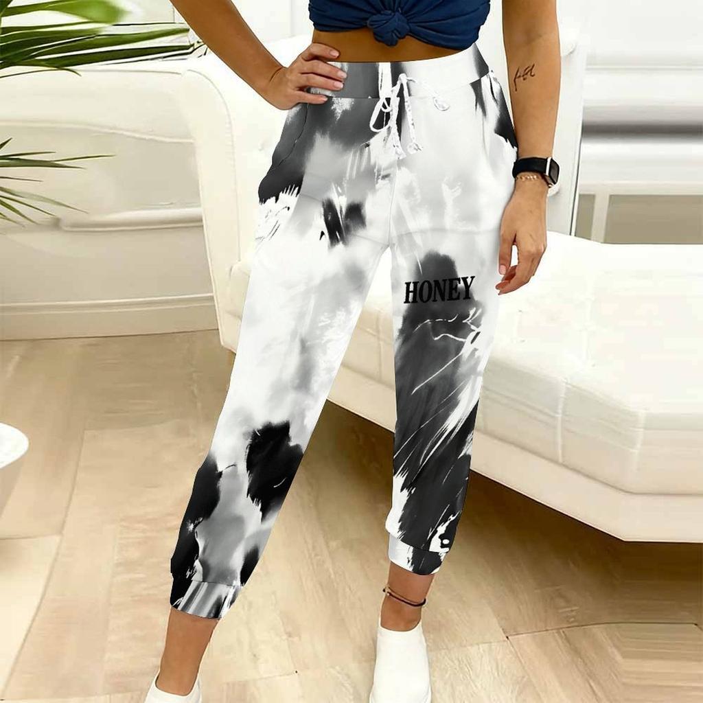 Sommer Damen Spiral Tie-Dye Print Jogginghose Lockerer Schnitt Kordelzug Jogger Elastischer Bund Tägliche Freizeit Hose