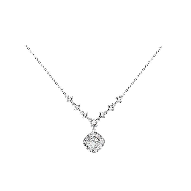 S925 Sterling Silver Moissanite Zirconia Sugar Cube Necklace: Elegant High-End Sweater Chain Gift for Women