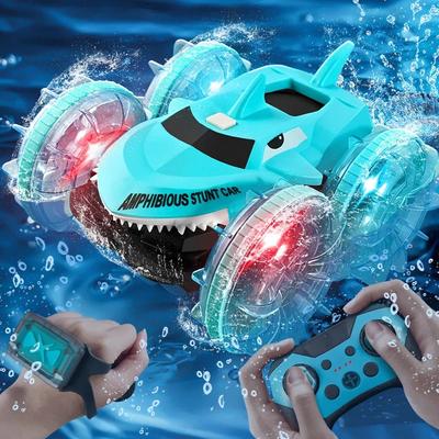 2.4G Rc Car Amphibious Vehicle Gesture Sensing Double-Sided Stunt Shark Amphibious Remote Control Cars with Light Toys for Boys