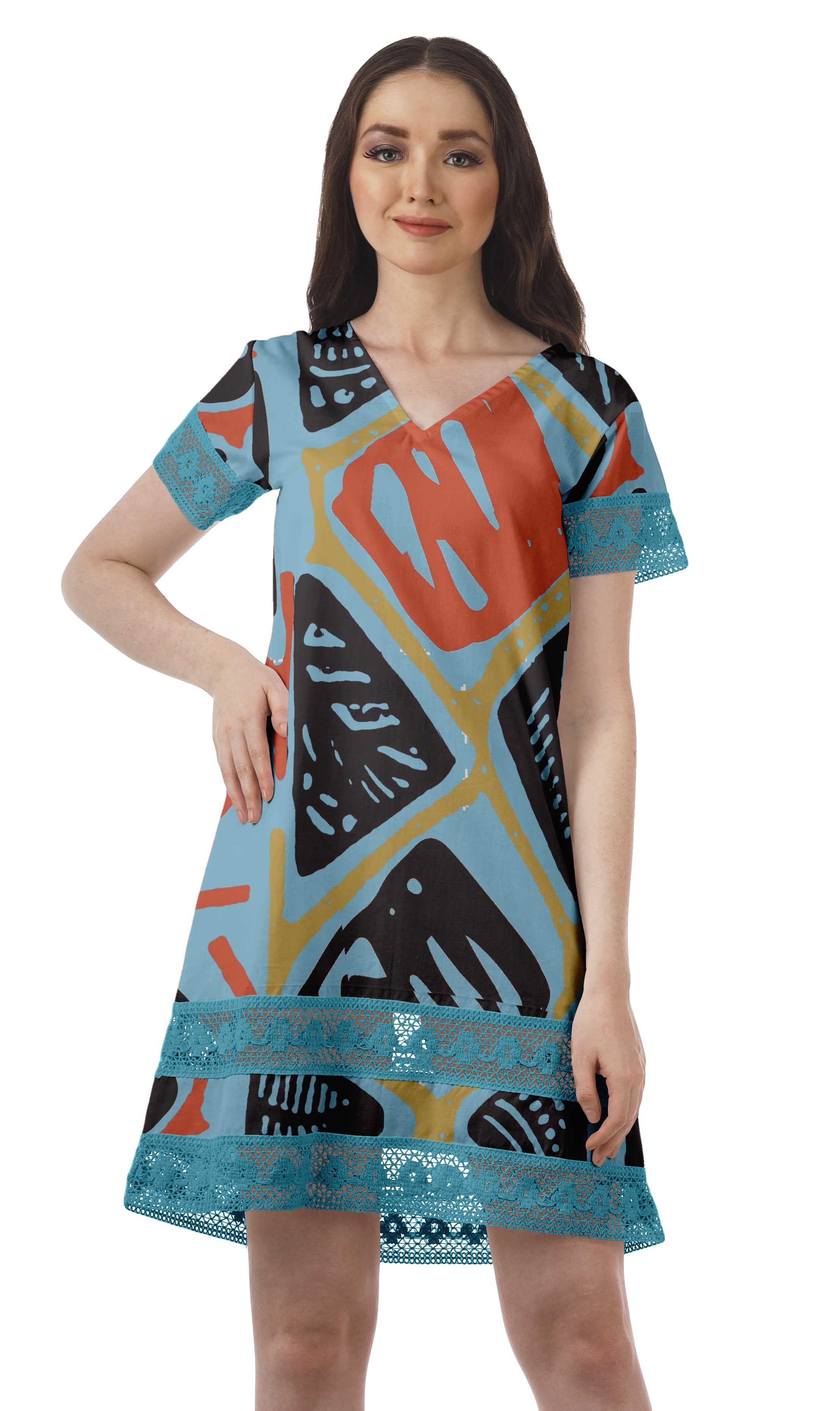 

Жіночі коктейльні сукні Moomaya Cotton Flex з коротким рукавом і пляжним принтом XS бірюзовий колір синій