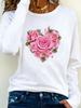 (Asian Size) Tee Lady Printed  Female Watercolor Flower Trend Clothing Women T Shirt Casual Fashion Top Long Sleeve  Graphic T-shirts