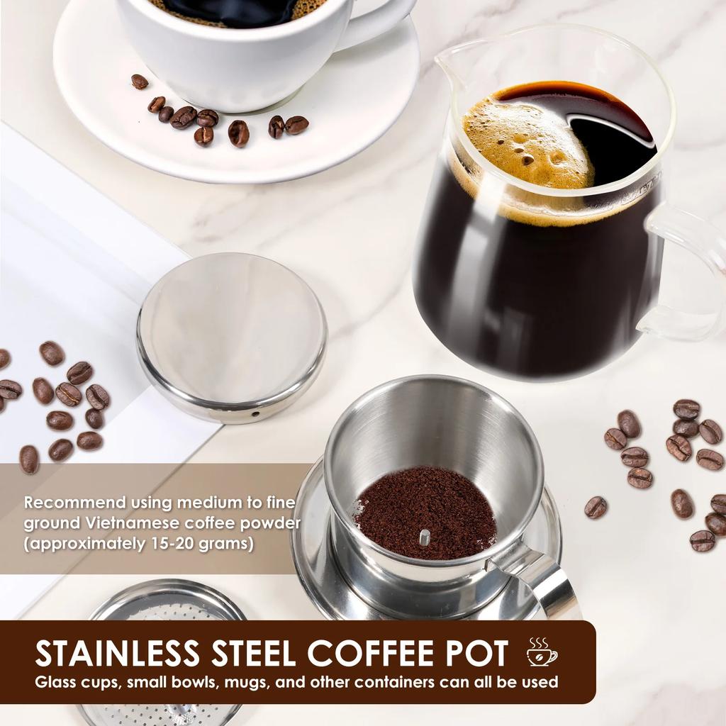 Filtro per Caffè Vietnamita Acciaio Inossidabile Phin Caffettiera a Goccia Pressa con 100 Pezzi Carta Filtro per Casa Ristorante Viaggio