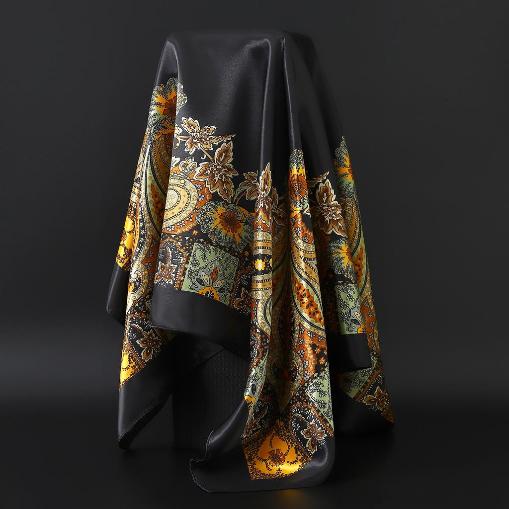 Fashion Square Silk Scarf Women Headband 90*90cm Print Neck Scarfs Office Hair Band Hand Kerchief Female Bandana Headwear