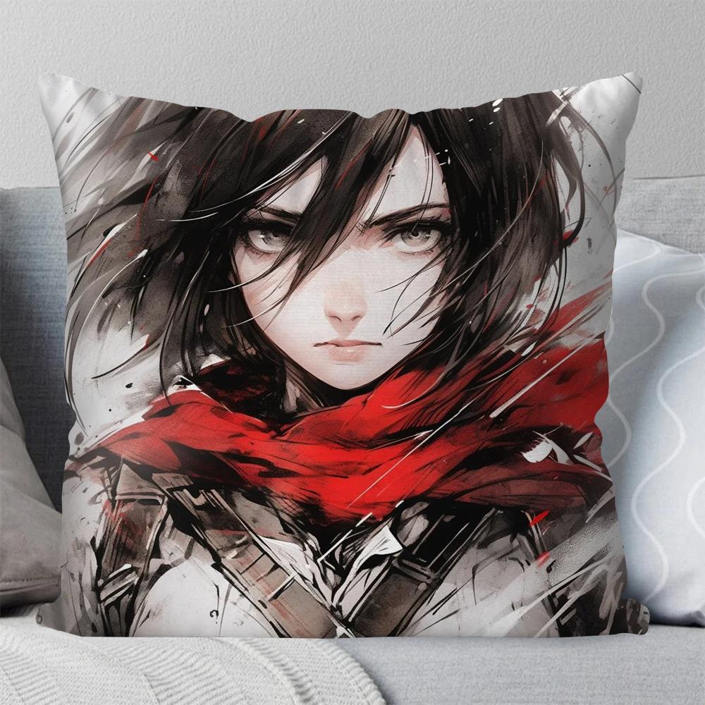 Mikasa Ackerman Anime Attack On Titan Pillow Case Square Pillow Bedroom Sofa LeisureComfortCar Living Room Home Decoration 40X40