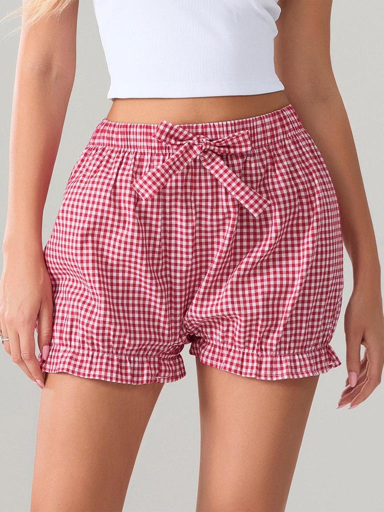 European and American Plaid Bow Hot Girl Shorts