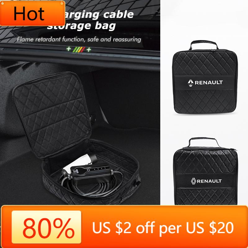 Interior Stickers Car Charging Cable Storage Bag Trunk Organizer For Renault Scenic Megane QM6 Kardian Rafale Espace Austral Kan