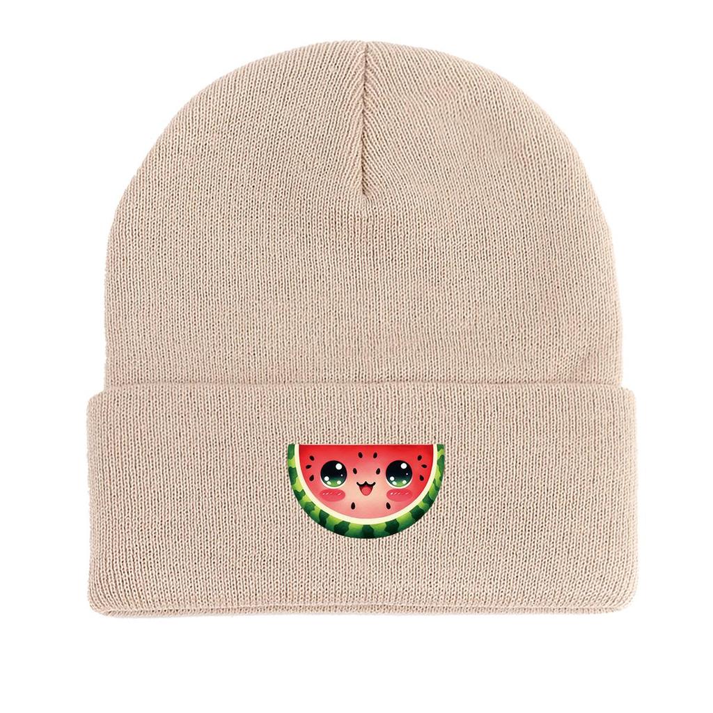 Cartoon Watermelon Warm Knitted Hat Beanie, Fruit Skullies Beanies Autumn Cuff Solid Bonnet Knit Hat Beanie