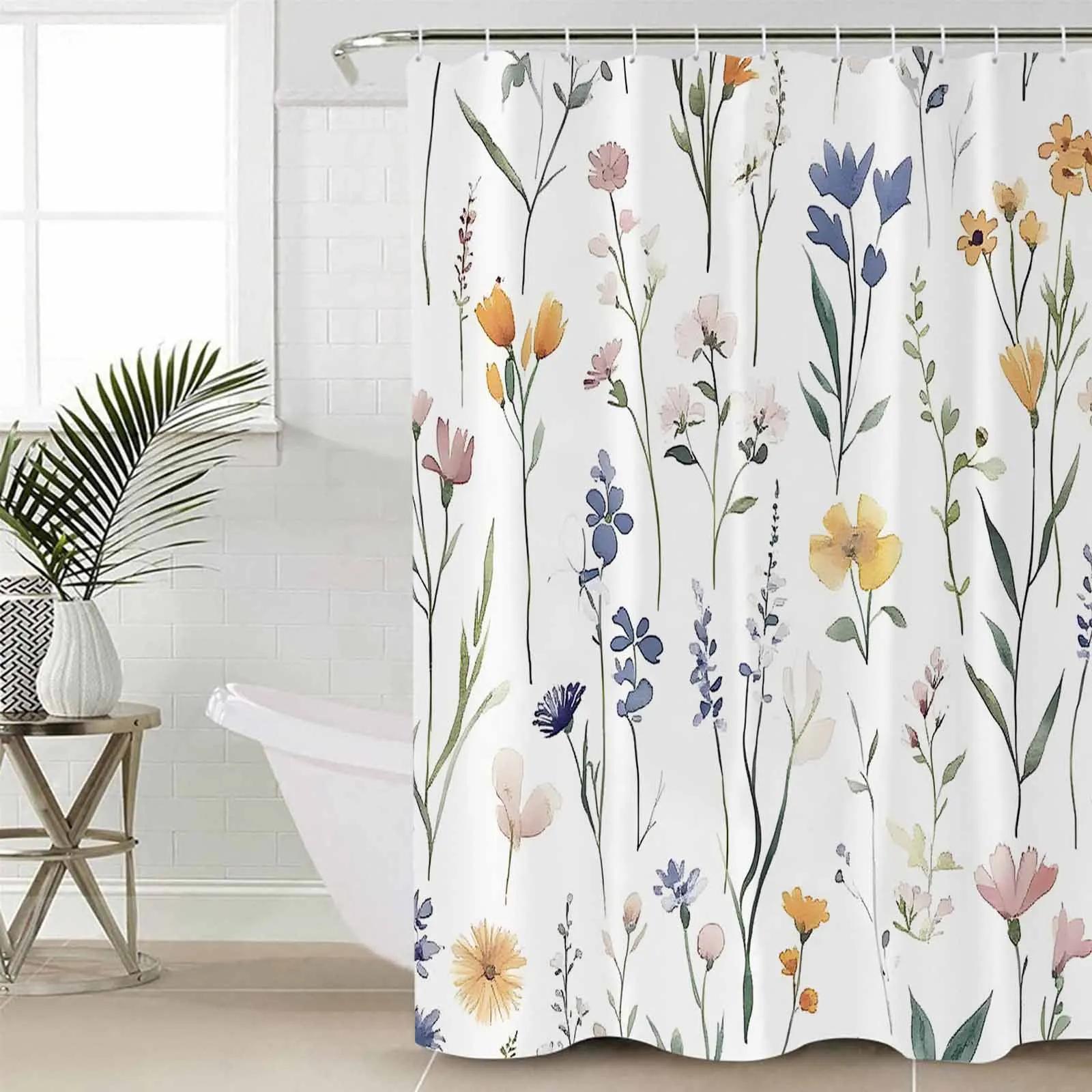 

Vintage Flower Plant Shower Curtains Waterproof Bath Curtains Home Decor Modern Luxury Bathroom Curtain W90xH180cm