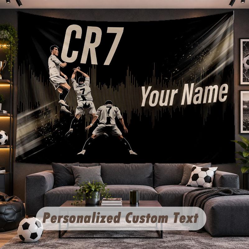 Tapeçaria de Parede com Nome Personalizado Padrão Cristiano Ronaldo Tecido Impresso Personalizado Decoração de Parede