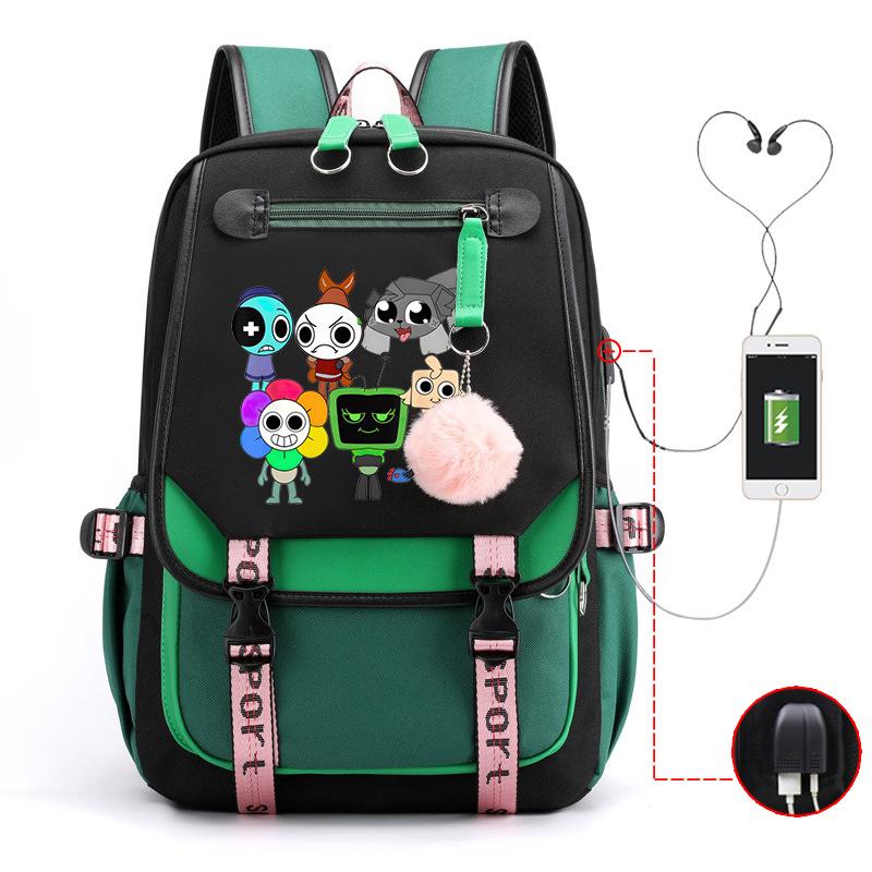 New 2025 Cartoon Game Printing Primary School Bag Large Capacity Contrasting Color Neutral USB Backpack
