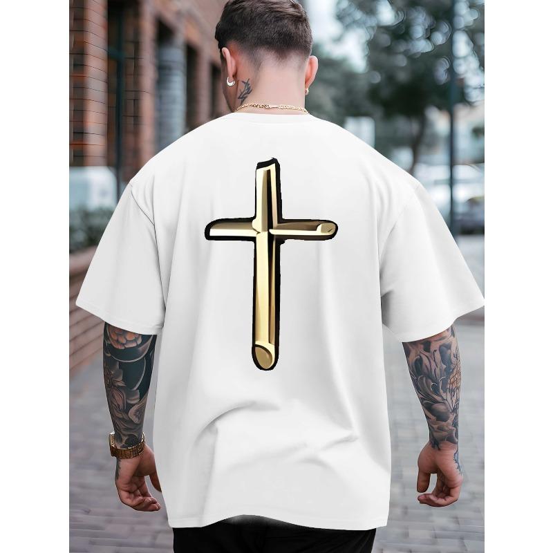 European Size Men's Oversized Summer T-Shirt with Money Lettering Print - Breathable Round Neck Short Sleeve Casual Loose Fit Tee for Outdoor Sports
