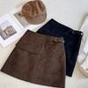 Plus Size Retro Coffee Suede Asymmetrical A-Line High Waist Skirt - Women's Spring/Autumn, Hip-Hugging Short Style.