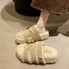 European Station Thick-soled Fluffy Slippers Women's Wear 2025 New Autumn and Winter Fluffy Internet Celebrity One-word Cotton Slippers
