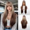 Gradient Brown European Wig for Women - Long Straight Hair with Natural Layers and Volume, Straight Bangs, Full Head Cover for Cosplay, In Stock.