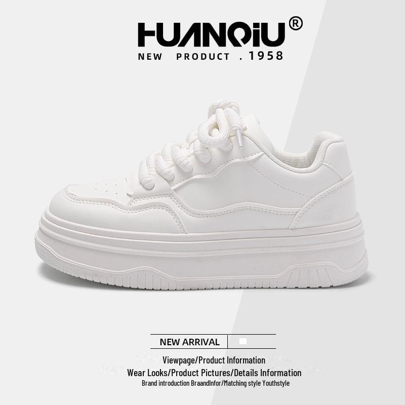 Trendy 2024 Women's White Korean-Style Thick-Soled Casual Shoes for All-Season Wear