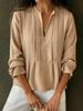 2025 Spring/Summer Women's V-neck Long Sleeve Striped Cotton-Linen Shirt