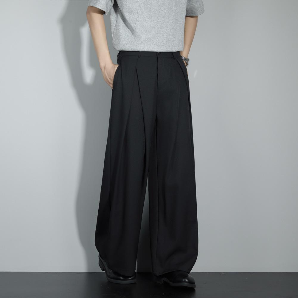 Summer New Three-dimensional Pleated Wide-leg Loose Suit Pants Men's Silhouette Non-ironing Casual Straight Trousers Men