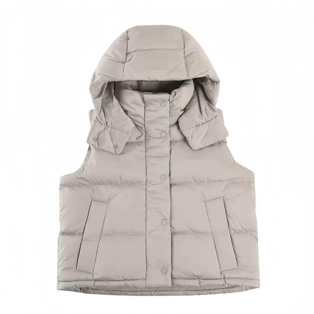Four-grid Puff Down Jacket Vest Sleeveless Short Women's Hooded Thickened Warm Casual Bread Jacket