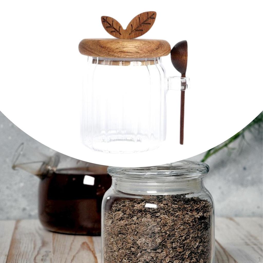 Airtight Glass Container with Wooden Lid for Food Storage